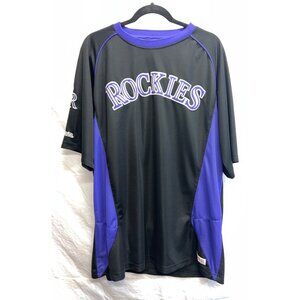 Stitches Colorado Rockies Athletic Mens Black Purple Short Sleeve Shirt Jersey